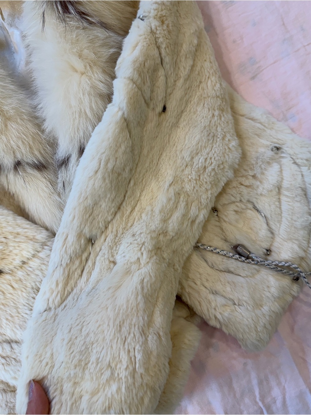 Vintage White Rabbit Fur Jacket Fox Fur Collar Y2K XS S - Picture 9 of 12